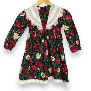 Vintage Christmas Dress Girl Child Lace Floral Long Sleeve Holiday Size‎ 6X Kid